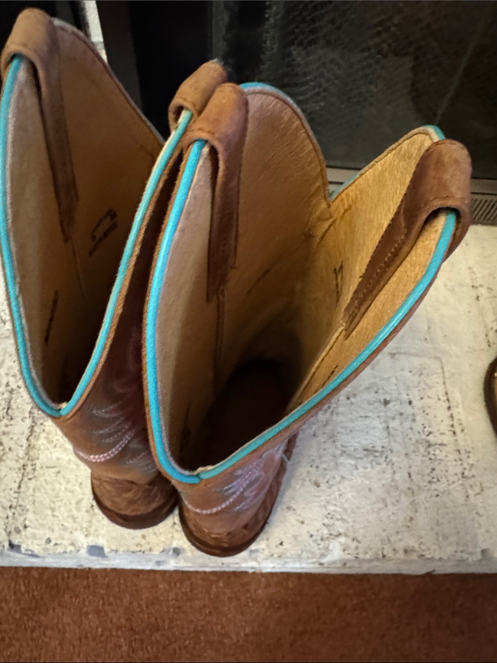 Macie Bean Brown Woven Cowboy Boots with Turquoise Trim - Picture 5 of 6